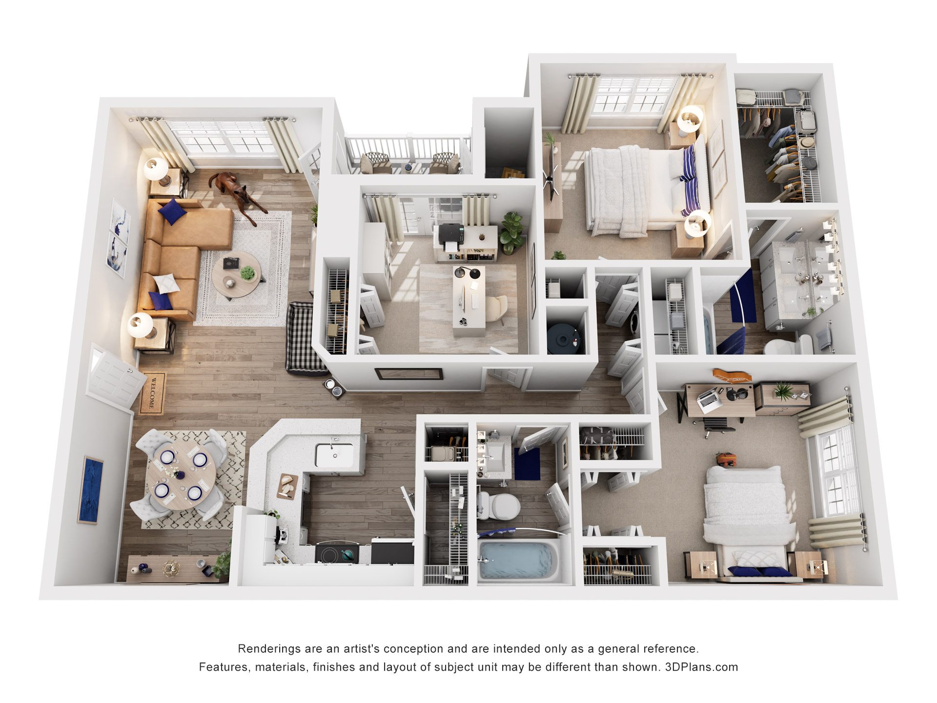 Floor plan for 3 beds, 2 baths, 1414 sqft